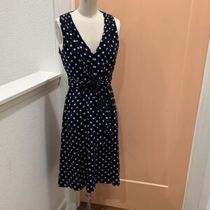 J. Crew Navy and White Polka Dot Midi Dress